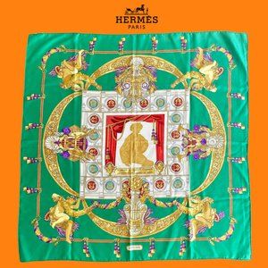 NWOT Authentic Hermes Scarf 100% Silk Green Palais Garnier Theme Exquisite Cond